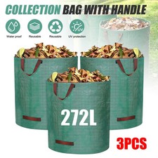 3x 272L Garden Waste Bags Heavy Duty Large Refuse Storage Sacks Strong Handles