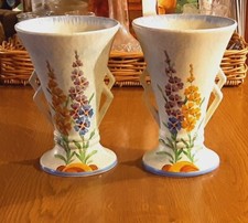 Super Lovely Vintage Art Deco Pr Roskyl Light Blue Vases With Floral Decoration