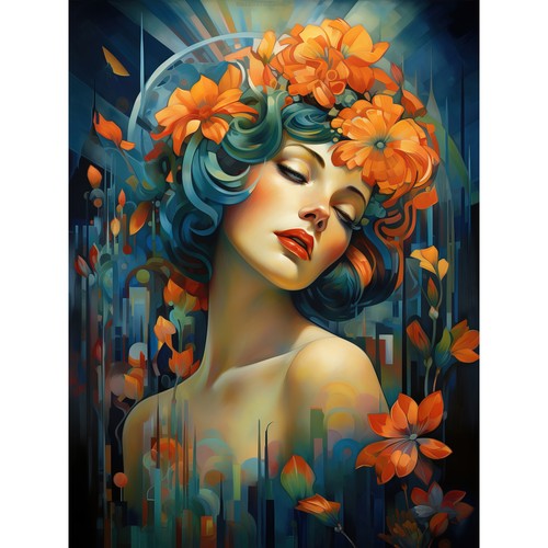 Woman portrait with flowers - with,