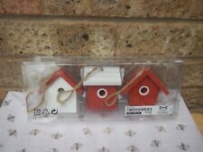 IKEA CHRISTMAS SET OF THREE WOODEN BIRD HOUSE PAINTED TREE DECORATIONS NEW