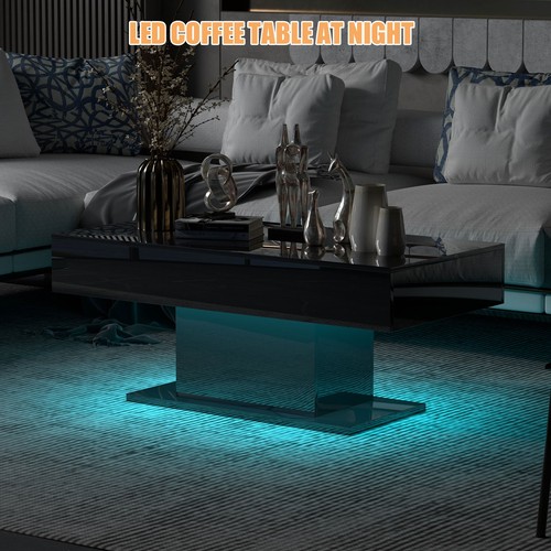 Black led coffee table high - black,