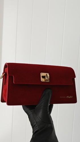 Red real suede crossbody - suede,