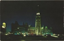 Canadian Houses of Parliament, Illuminated At Night, Ottawa, Ontario Postcard