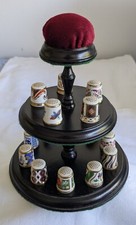 15 Royal Crown Derby Thimble Collection with Wooden Display Stand