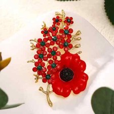Women Men Exaggerated Luxury Exquisite Crystal Flower Poppies Badges Brooch