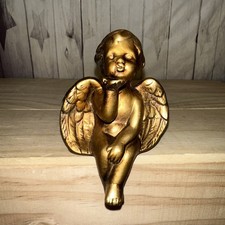 Vintage Studio Pottery Gilt Cherub Angel Figurine Shelf Sitting by Sia (482a)