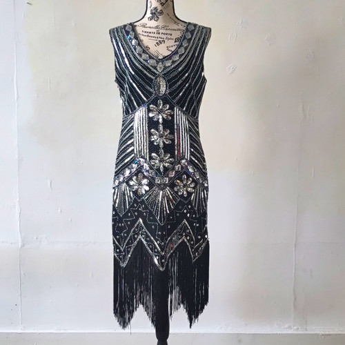 Black silver sequin beaded - silver,