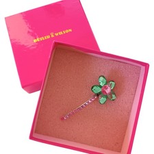 Butler & Wilson Flower Hair Pin Grip Green Pink Crystal in Box