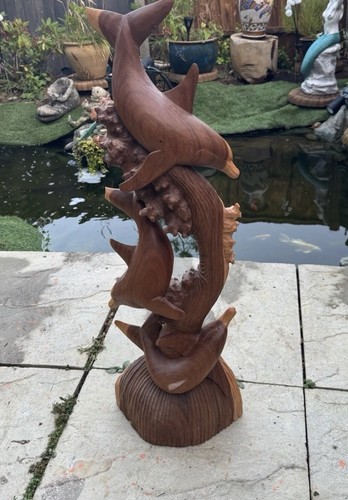 Large carved wooden dolphin - carved,