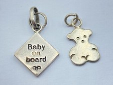 Vintage Sterling Silver Baby On Board Links Of London & Teddy Bracelet Charms
