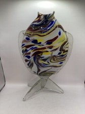 Murano Glass End Of Day Large 13” Standing Fish Vase - Vintage MCM