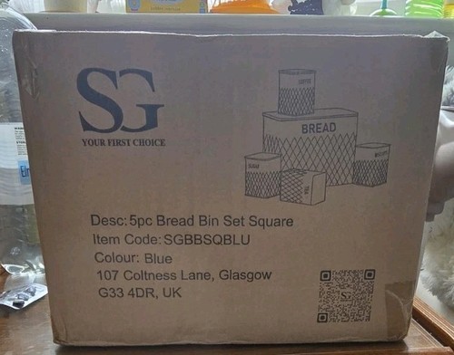 Blue metal square bread bin - st,