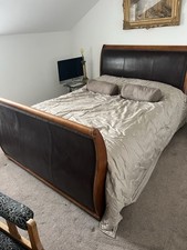 Sledge King Size Wooden Bed with Leather Panels Studded Headboard And 4 Drawers