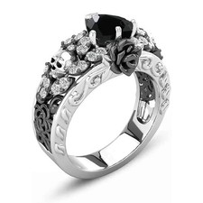2Ct Heart Black Diamond Skull Gothic Engagement Ring 14K White Gold Over siz M-T