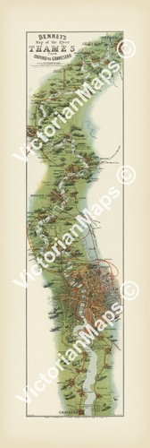 Antique bennet map river - antique, bennet's