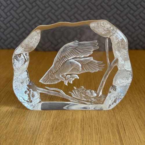 Eagle etched glass paperweight - glass,
