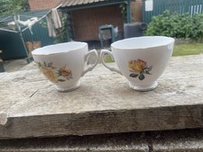 Pair tea cups,Pair Of Dorchester Vintage Yellow Bone China Rose Tea Cups ,1950,s