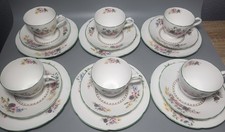6 x Villiers Adderley Ware Trio's Floral Design Bone China Saucers & Cups