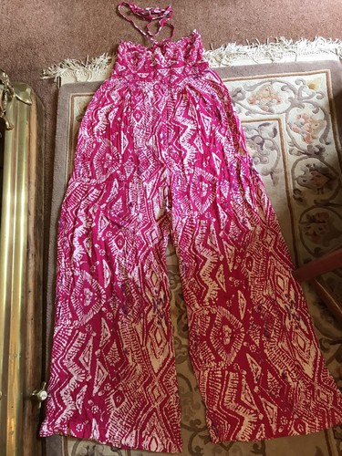 Bright pink white jumpsuit - white,