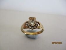 Vintage 9ct 375 Yellow Gold CZ  Claddagh Ring Size O - 2.65g
