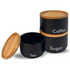 3pc Round Metal Tea Coffee Sugar Storage Set Airtight Kitchen Canister Jars Pots