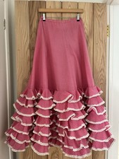 Vintage Spanish Flamenco skirt pink polka dot tiered dancing size M 8 10