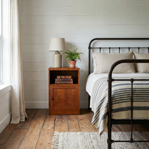 Vintage oak bedside table - oak,