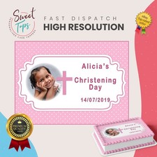 Girl Christening + Photo Personalised Rectangle Edible Cake Topper Decoration
