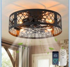 LED Ceiling Fan Light Dimmable Remote APP Control Farmhouse Cage Pendant Fixture