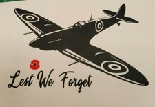 1x Lest we forget Spitfire Hurricane Vinyl Sticker Car Van Bumper 7x5inch Black