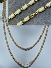 Mens Barrel Chain 14k Gold Plated Solid 925 Silver Flooded CZ Hip Hop Necklace
