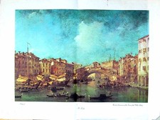 Antique Old Print Large Damaged View Rialto Italy Boats Bridge Architecture