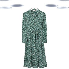 Ex Fat Face Women's Shirt Dress Green Ditsy Pear Print Jersey Belted Size 12