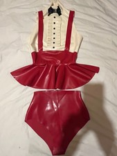 William Wilde Red White Latex Tuxedo Blouse + Secret Knix 2-pc Outfit (Small)