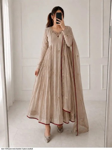 Mul chanderi kurta palazzo - chanderi,