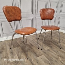 Pair x2 Vintage French Chrome & Faux Brown Crocodile Leather Mid Century Chairs