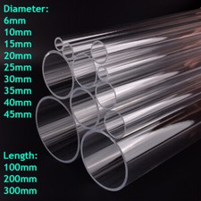 Acrylic Clear Plastic Tube Tubing Round Pipe 6mm-45mm OD 100/200/300mm Length