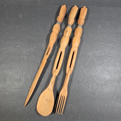 Vintage mcm carved wooden - vintage, fork
