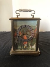 Vintage Acctim Electronic Brass Shelf Mantel Clock Hunting Scene