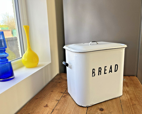 Large antique enamel - large, bin