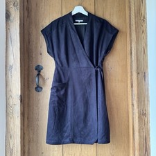 Oliver Bonas Navy Faux Suede Wrap Midi Dress Size 12 - Luxe Black Tie Ready
