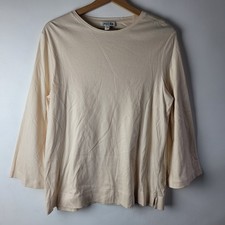 Jaeger Women Size 10 Cream Long Line 100% Cotton Stretch Blouse Top Career Smart