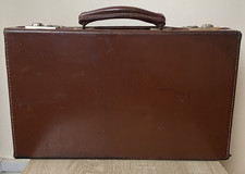 Vintage 1940s Small Brown Cowhide Leather Suitcase Briefcase Child's British AGG