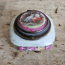 Antique German Prov. Saxe E.S.  Porcelain Trinket Box/Pill Box 6x4cm with mirror
