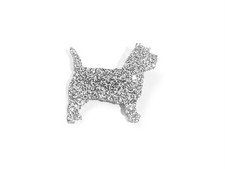 Cairn Terrier Dog Brooch Badge Pin Scarf Fastener Gift In Silver Glitter Acrylic