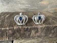 Vintage SWANK Crown Sapphire Blue Glass Cufflinks Royalty King Queen