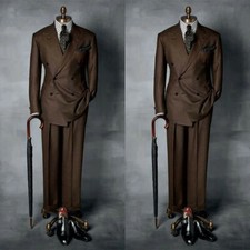 Dark Brown Men Suits Double