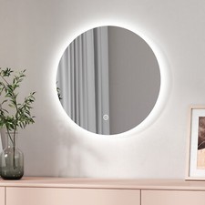 EMKE Frameless Round Bathroom Mirror With LED Backlit Lights Illuminated 50cm
