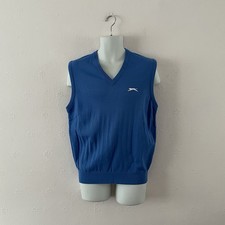 VINTAGE SLAZENGER SWEATER VEST - M - BLUE - RETRO TANK