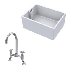 Fireclay 1 Bowl Belfast Sink Tap Brushed Nickel 615mm